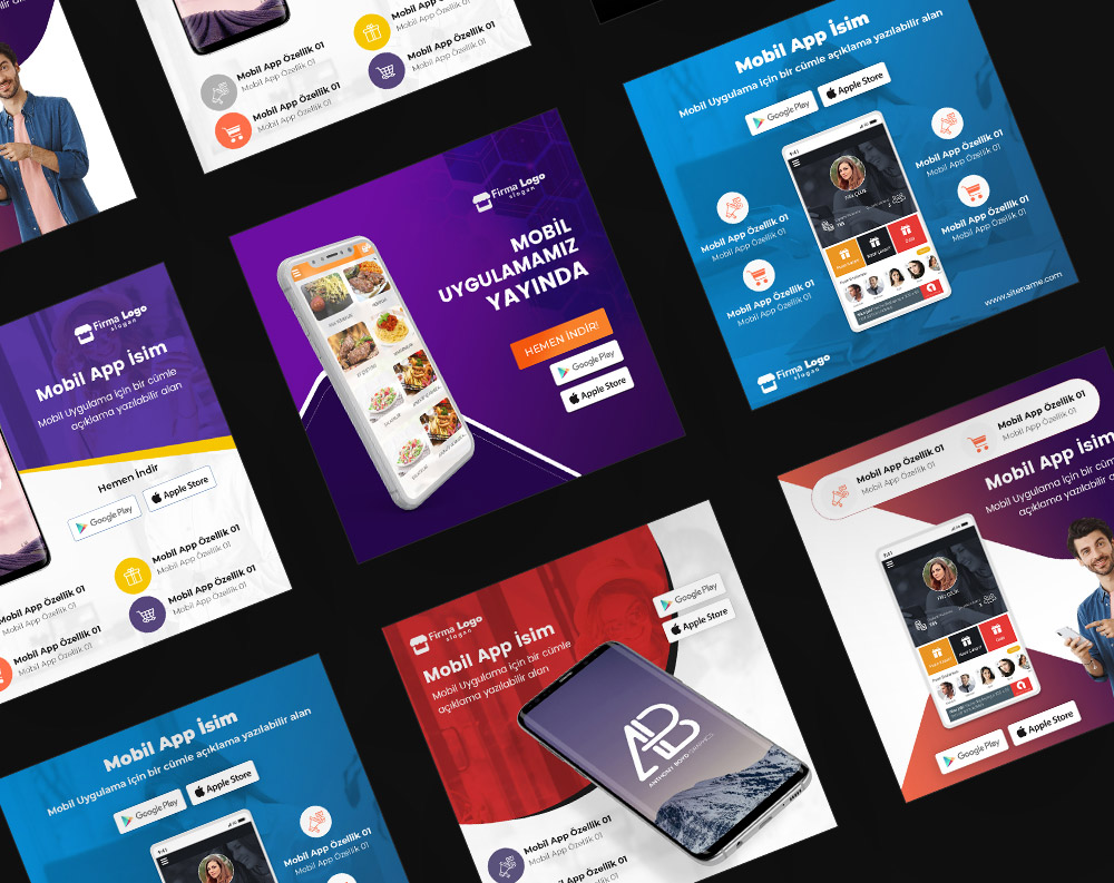 Mobil App Tanıtım Sosyal Medya Post Tasarımları